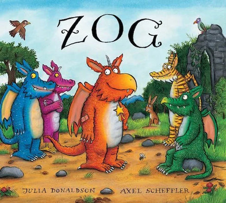 Cover of Zog book by Julia Donaldson and Axel Scheffler with colourful dragons in Ireland