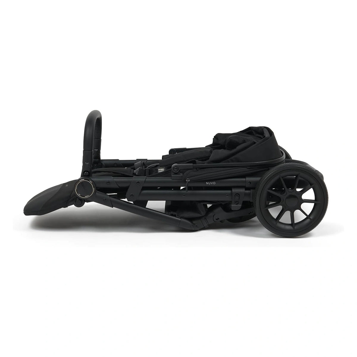 Zummi Nuvo Compact Stroller Black folded flat showing compact frame and wheels