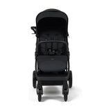 Zummi Nuvo Compact Stroller Black front view showing seat, bumper bar and harness