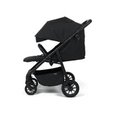Zummi Nuvo Compact Stroller Black side view with seat fully reclined and canopy extended