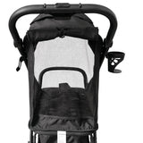 Zummi Nuvo Compact Stroller Black rear view showing mesh ventilation panel and cup holder