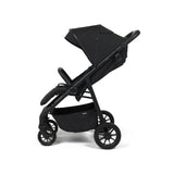 Zummi Nuvo Compact Stroller Black side view with seat upright and canopy extended